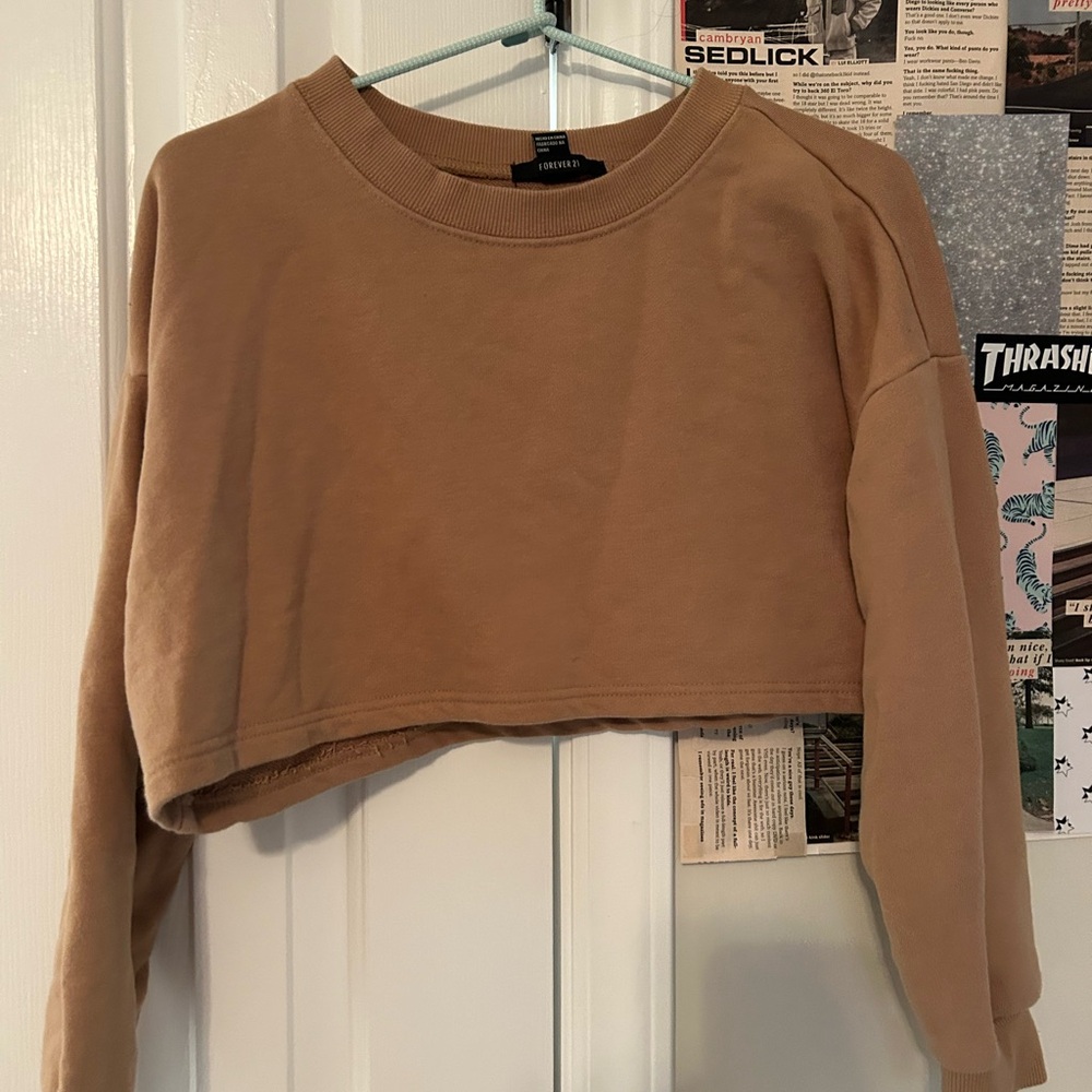 Forever 21 Tan Boxy Cropped Hoodie
